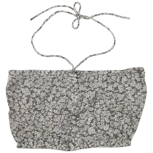 New Volcom Floral Bae Bae Doll Tube Top Halter Cropped Faux Button Black White S - Picture 2 of 15